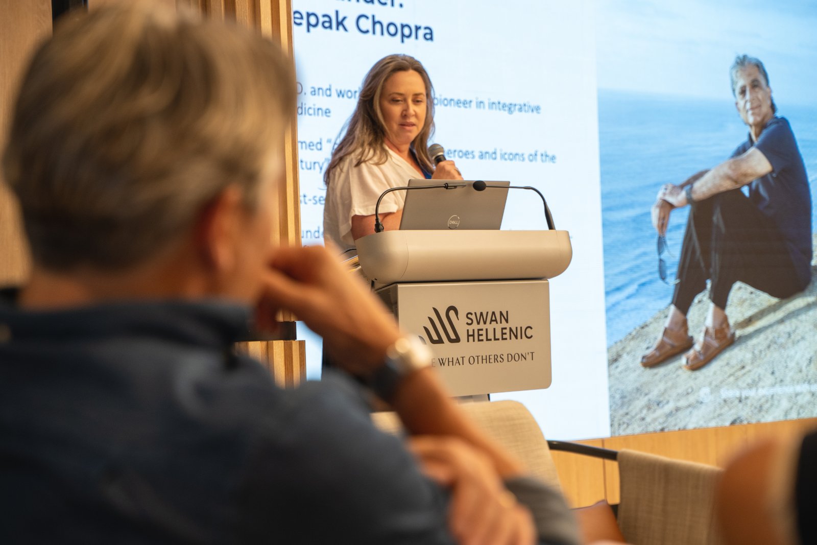 Corporate lecture on board in the Observation Lounge of a Swan Hellenic ship